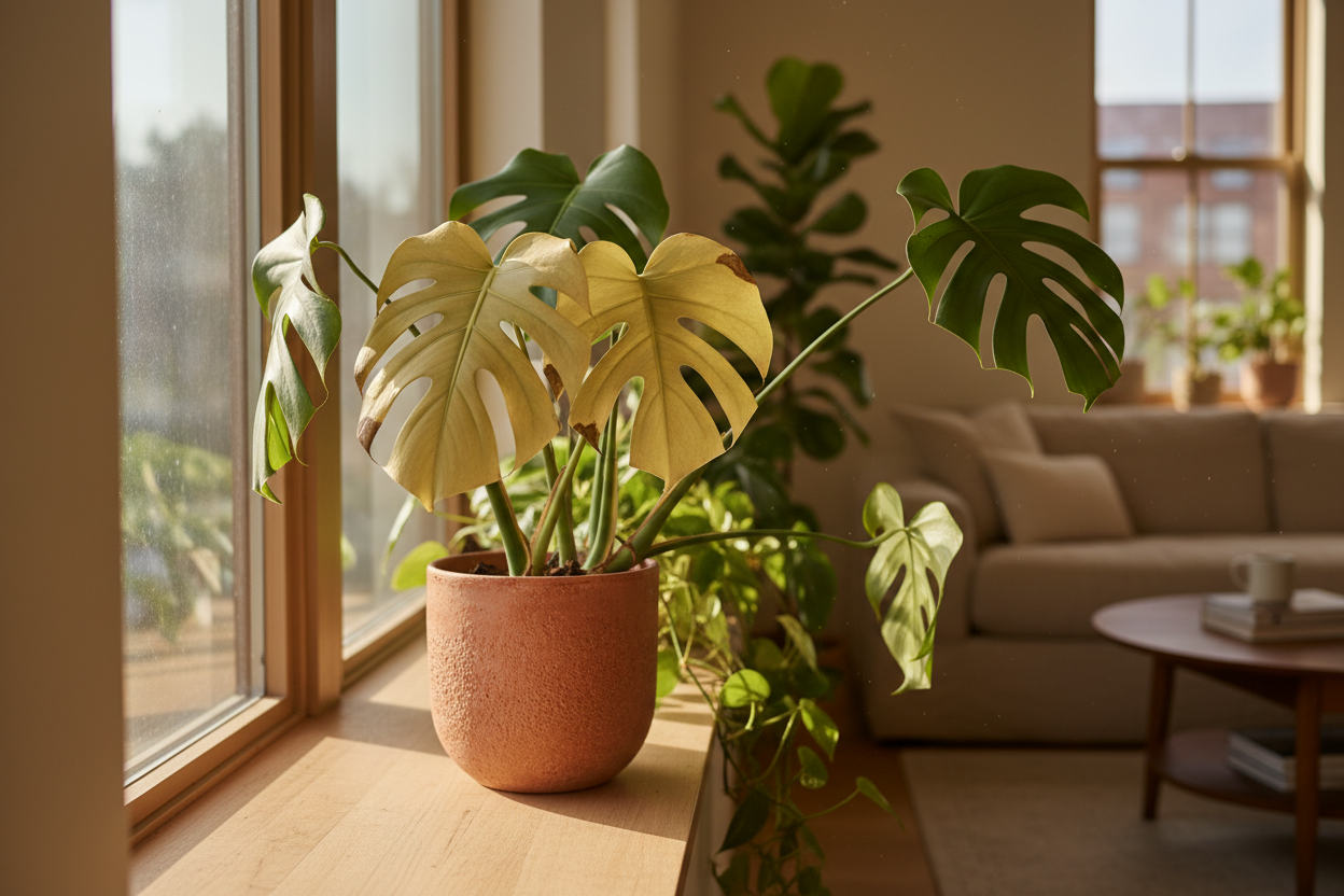 Hojas amarillas planta interior